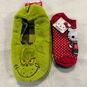 Grinch/Hello Kitty Christmas Slipper & Socks - Both NWT